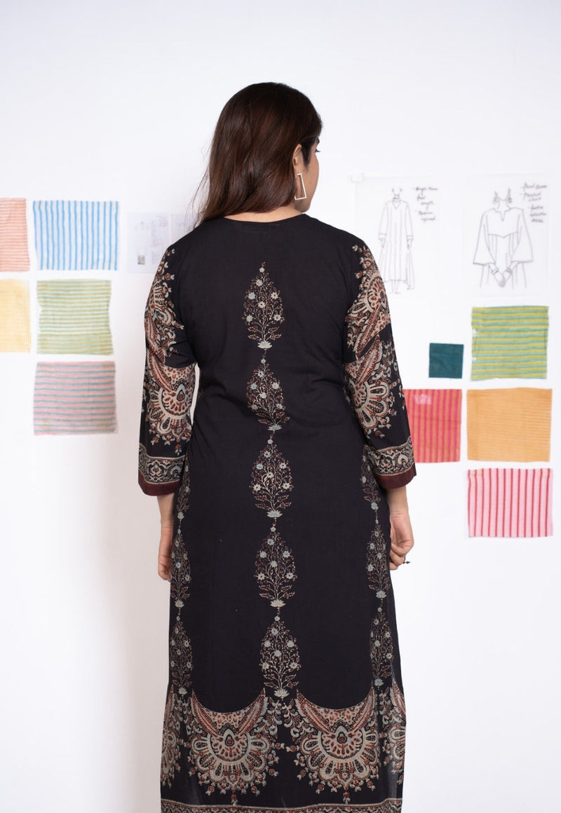 Elisha Black Ajrakh Cotton Straight Kurta