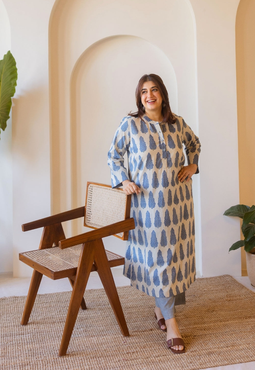 Azha Blue Ajrakh Cotton Straight Kurta