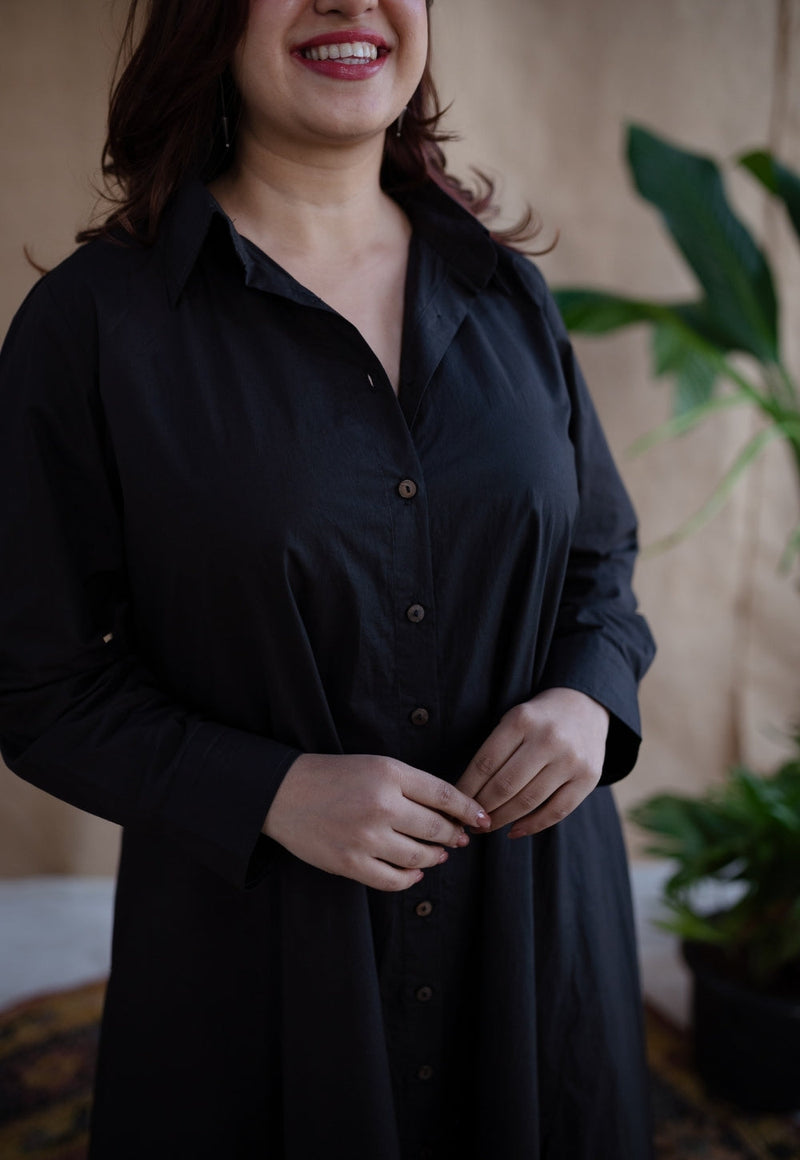 TIECO DyeVerse - Black Poplin Cotton Embroidered Dress