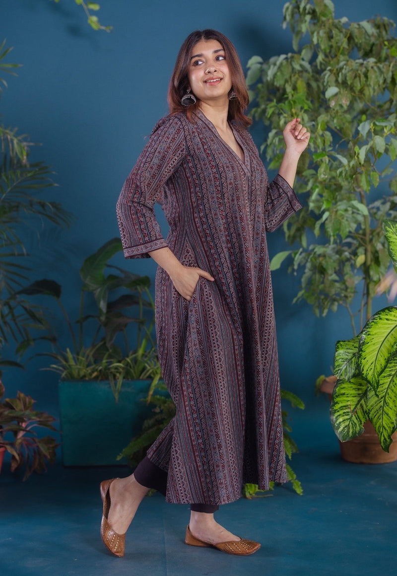 Jinal Black Ajrakh Cotton Kali Kurta