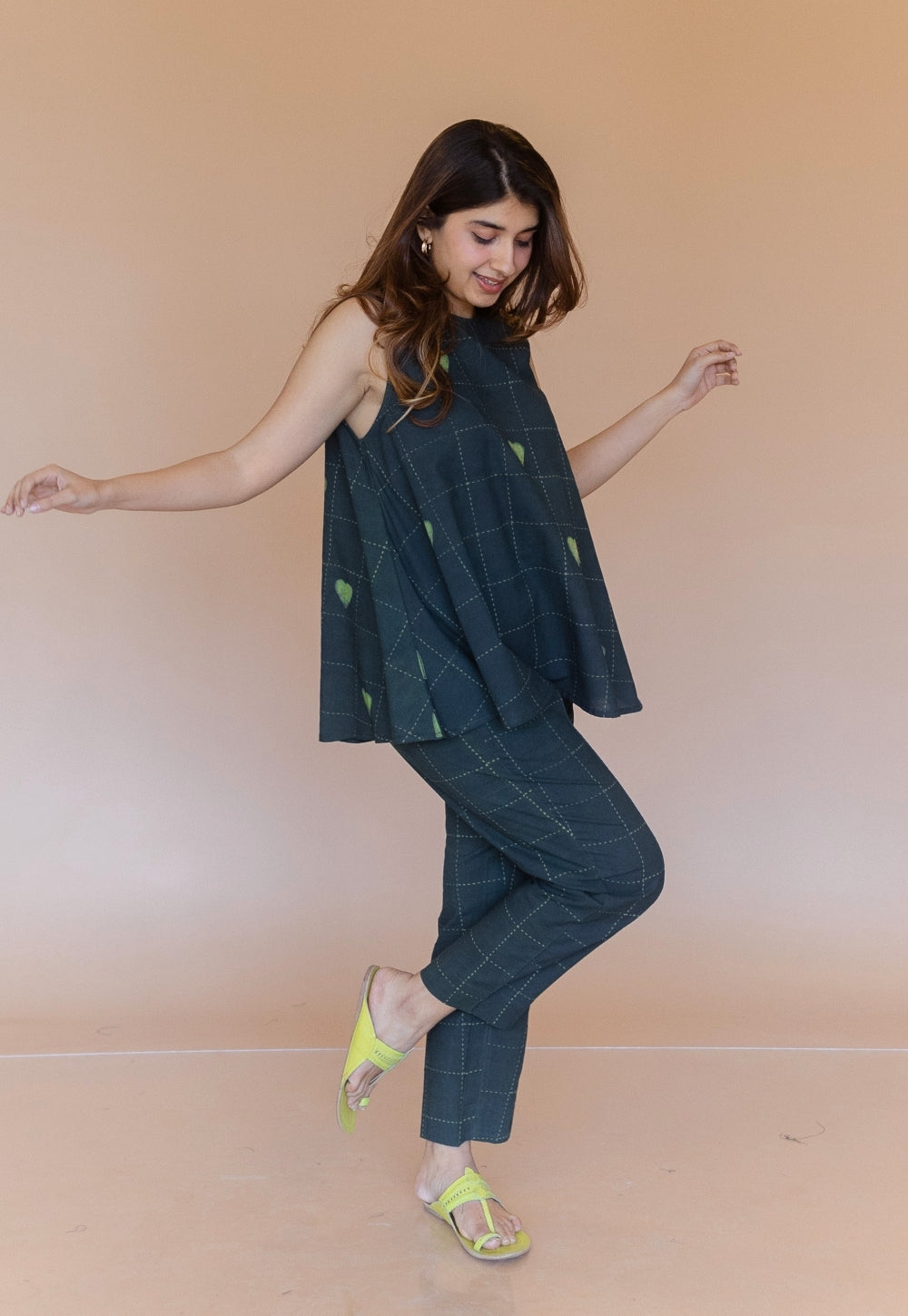 Parveen Green Dabu Cotton A Line Short Top
