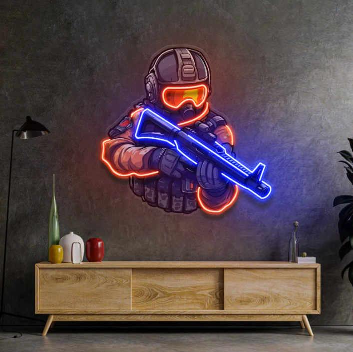 Elite Soldier Neon Sign – FPS Gamer LED Wall Light Game Room | Neon Signs India — Image 1