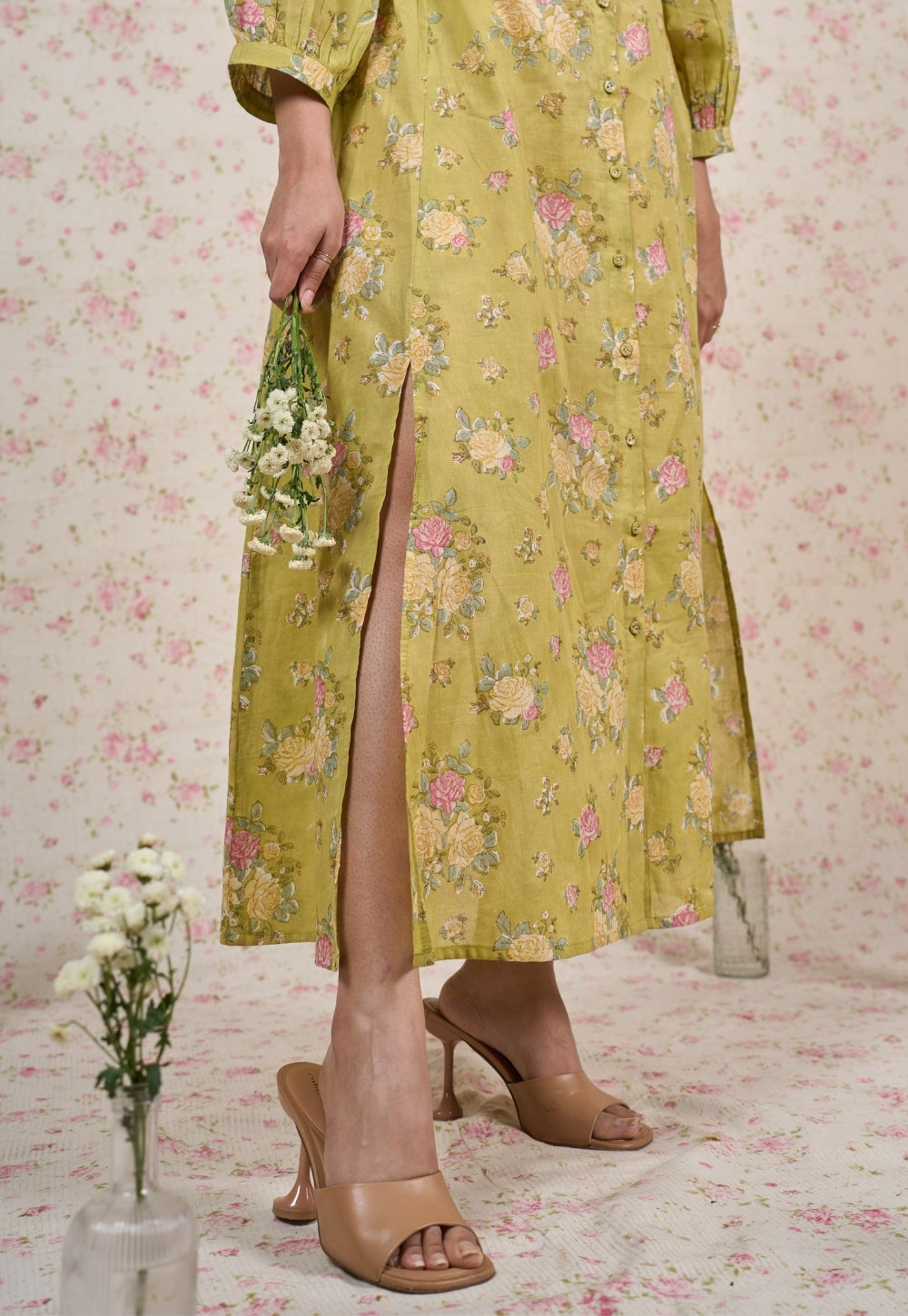 Lily Green Sanganeri Mul Cotton A Line Dress