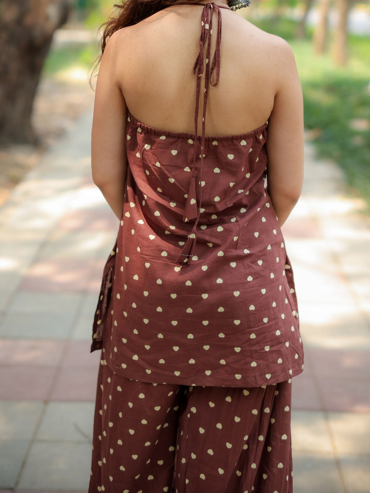 Daisy Dusk Coffee Farshi Salwar Set with Halter Neck Kurta