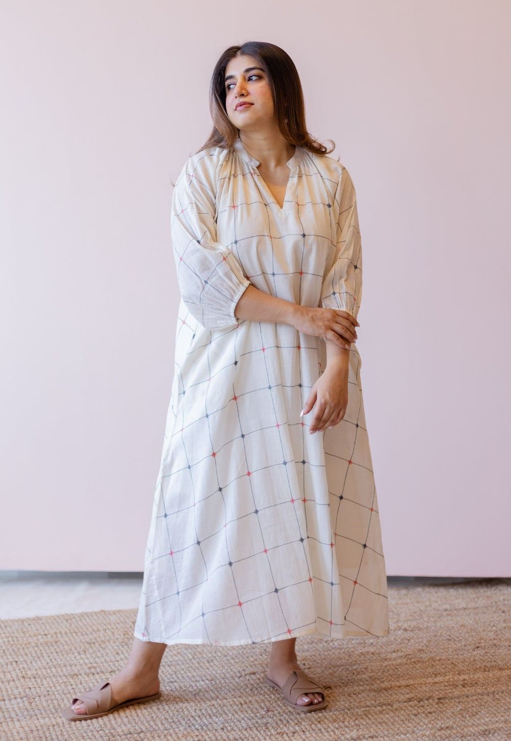 Eva Off White Jamdani Handloom Cotton Anti-Fit Dress