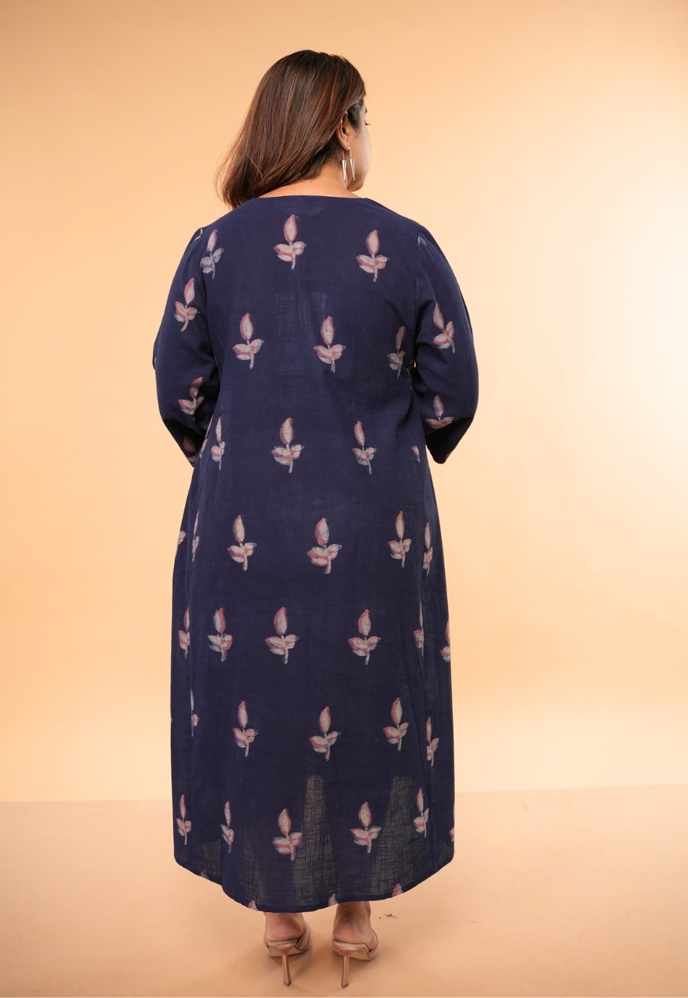 Vidya Blue Dabu Slub Cotton A Line Dress