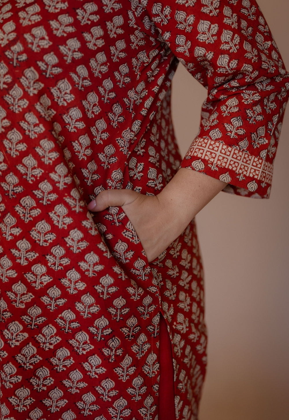 Shanza Red Bagru Cotton Straight Kurta