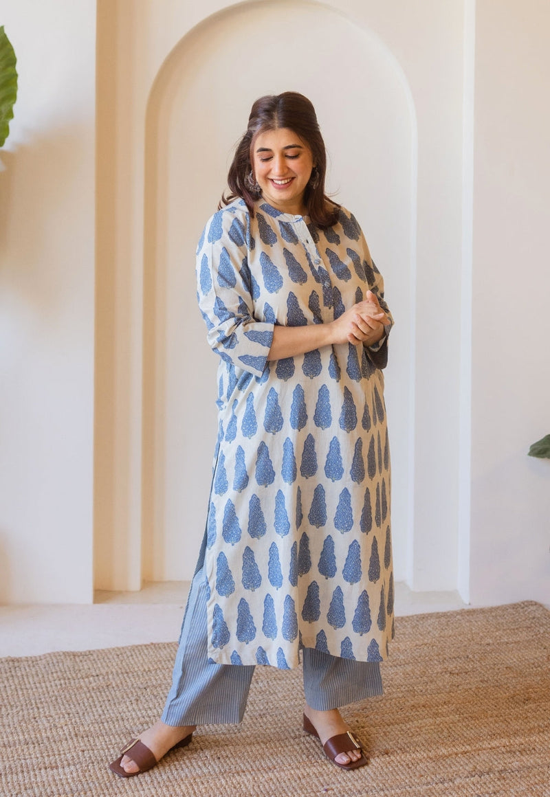 Azha Blue Ajrakh Cotton Straight Kurta