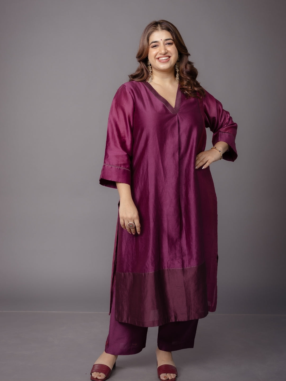 Yashi Purple Solid Chanderi Silk Straight Pant