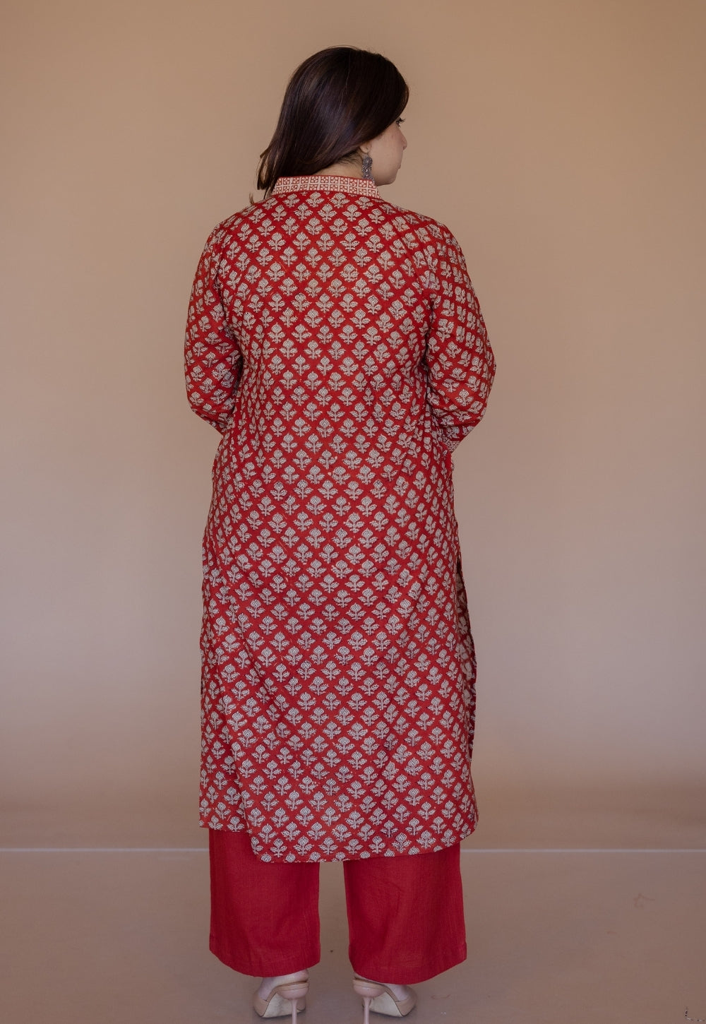 Shanza Red Bagru Cotton Straight Kurta