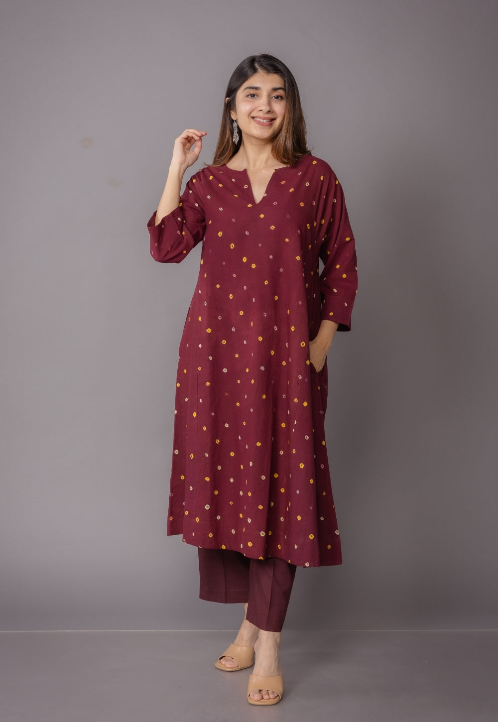 Nyra Red Bandhani Cotton Jhabbha Kali Kurta
