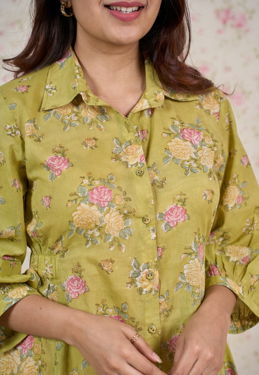 Lily Green Sanganeri Mul Cotton A Line Dress