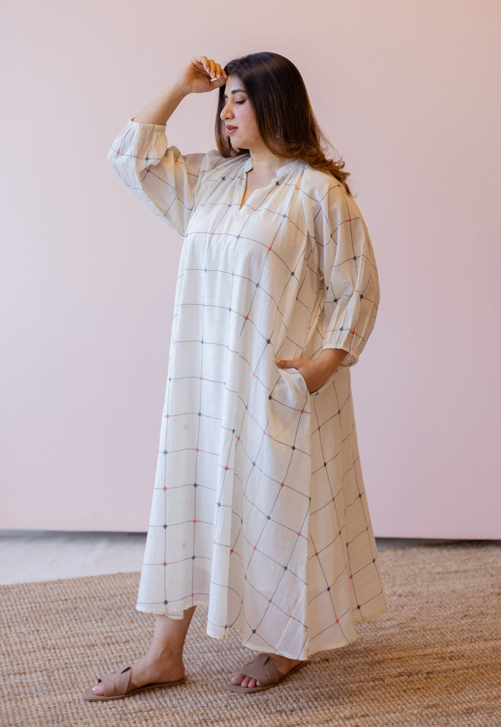 Eva Off White Jamdani Handloom Cotton Anti-Fit Dress