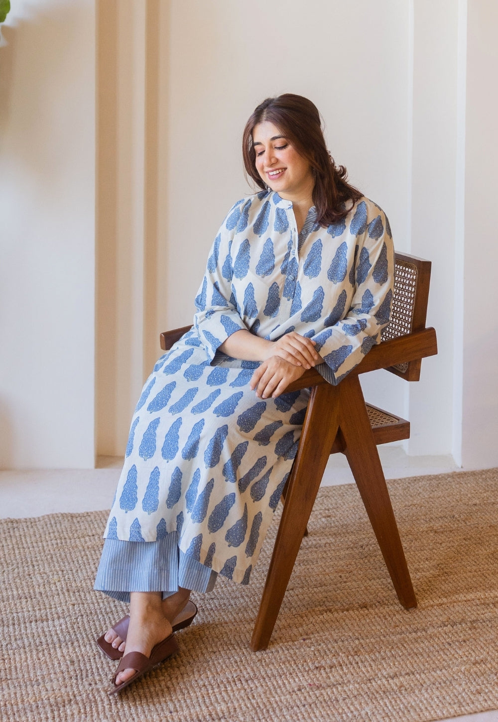 Azha Blue Ajrakh Cotton Straight Kurta