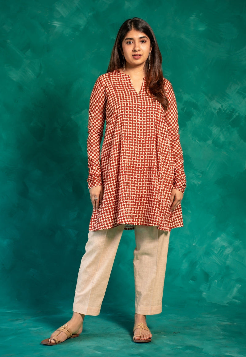 Prita Beige Solid Slub Cotton Narrow Pant