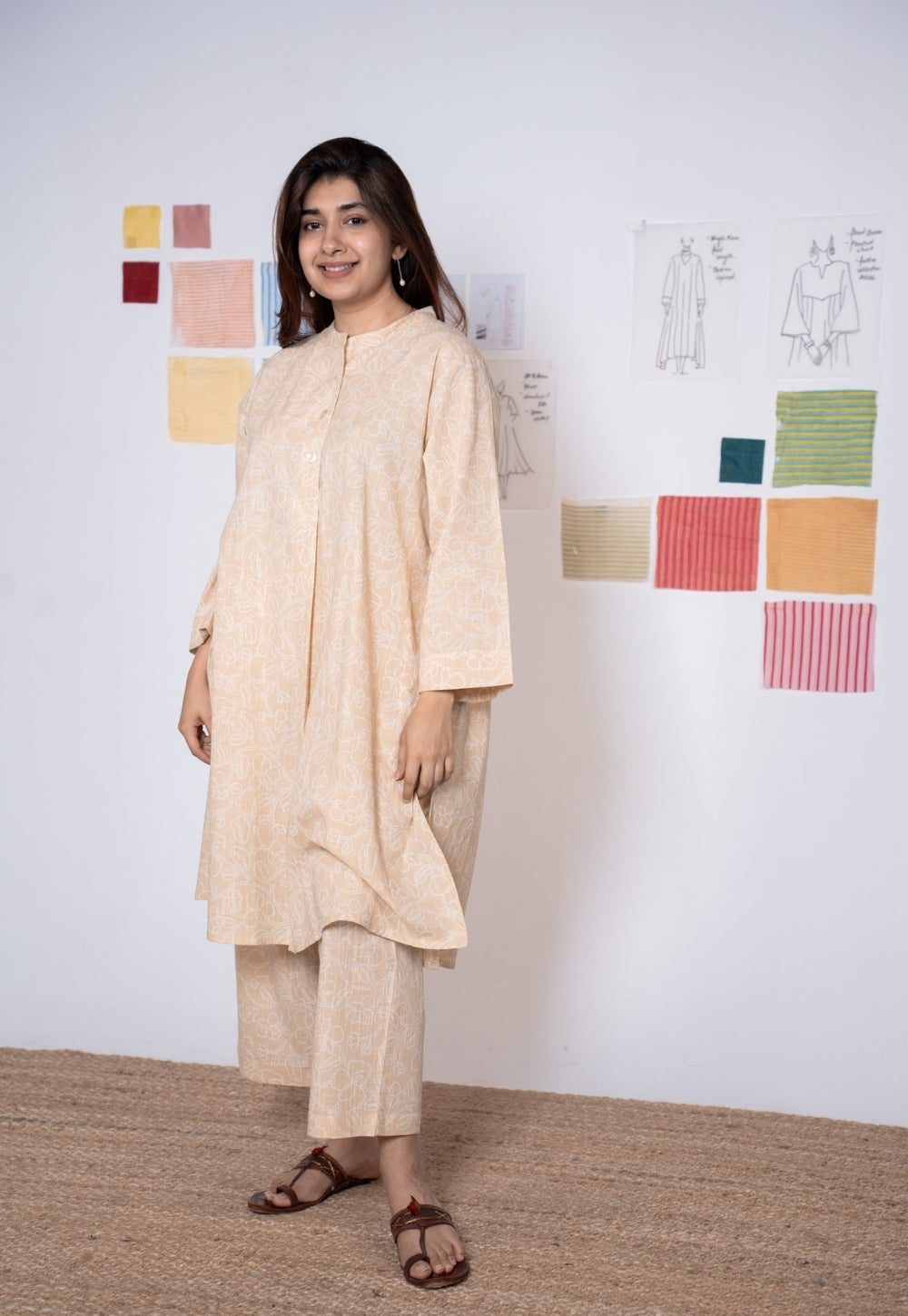 Ayaat Cream Hand Block Print Slub Cotton Anti-Fit Co-Ord Set