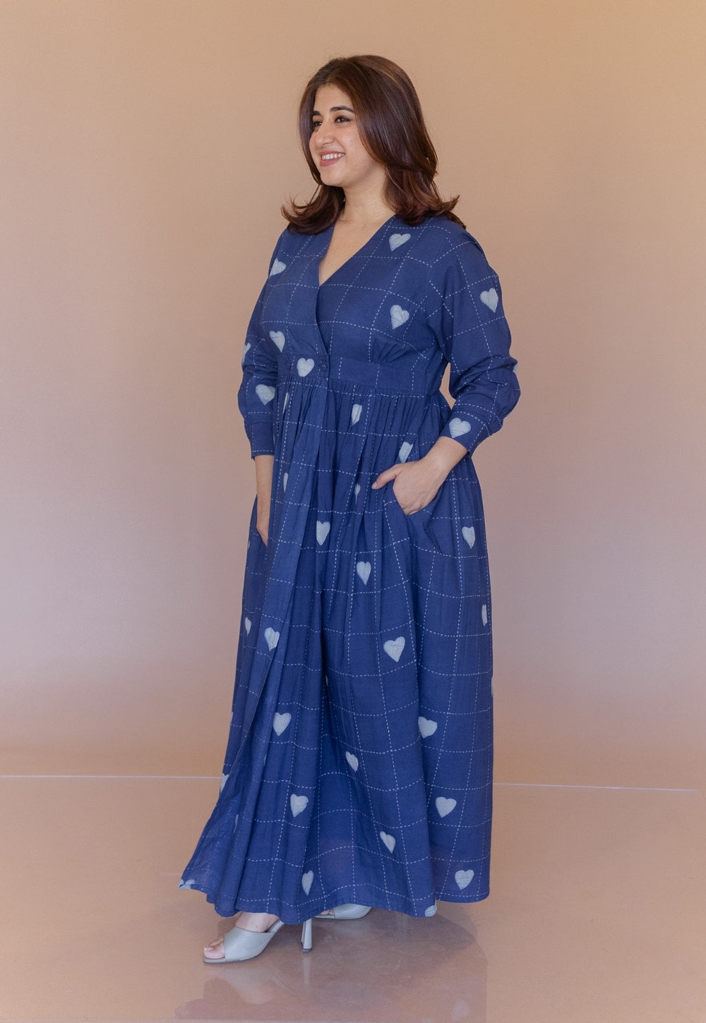 Kimaya Blue Dabu Cotton A Line Dress