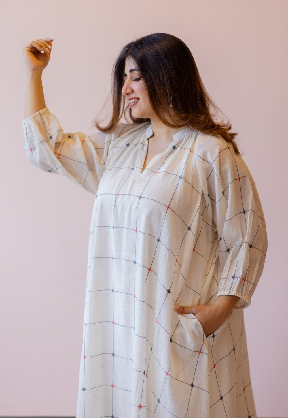 Eva Off White Jamdani Handloom Cotton Anti-Fit Dress