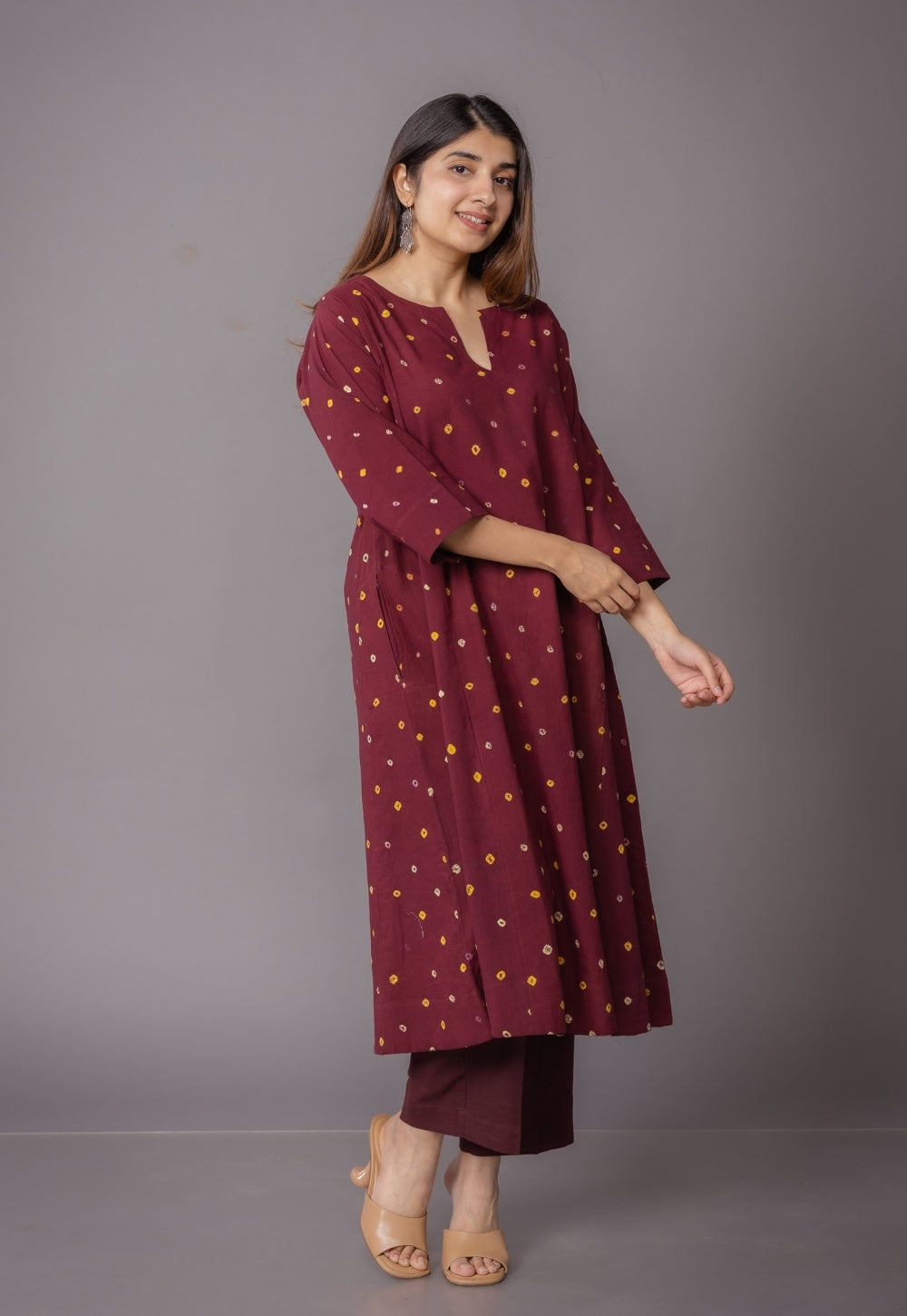 Nyra Red Bandhani Cotton Jhabbha Kali Kurta