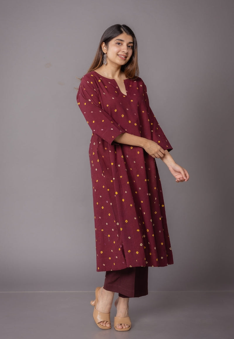 Nyra Red Bandhani Cotton Jhabbha Kali Kurta