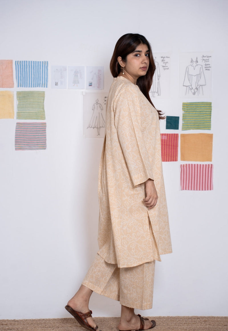 Ayaat Cream Hand Block Print Slub Cotton Anti-Fit Co-Ord Set