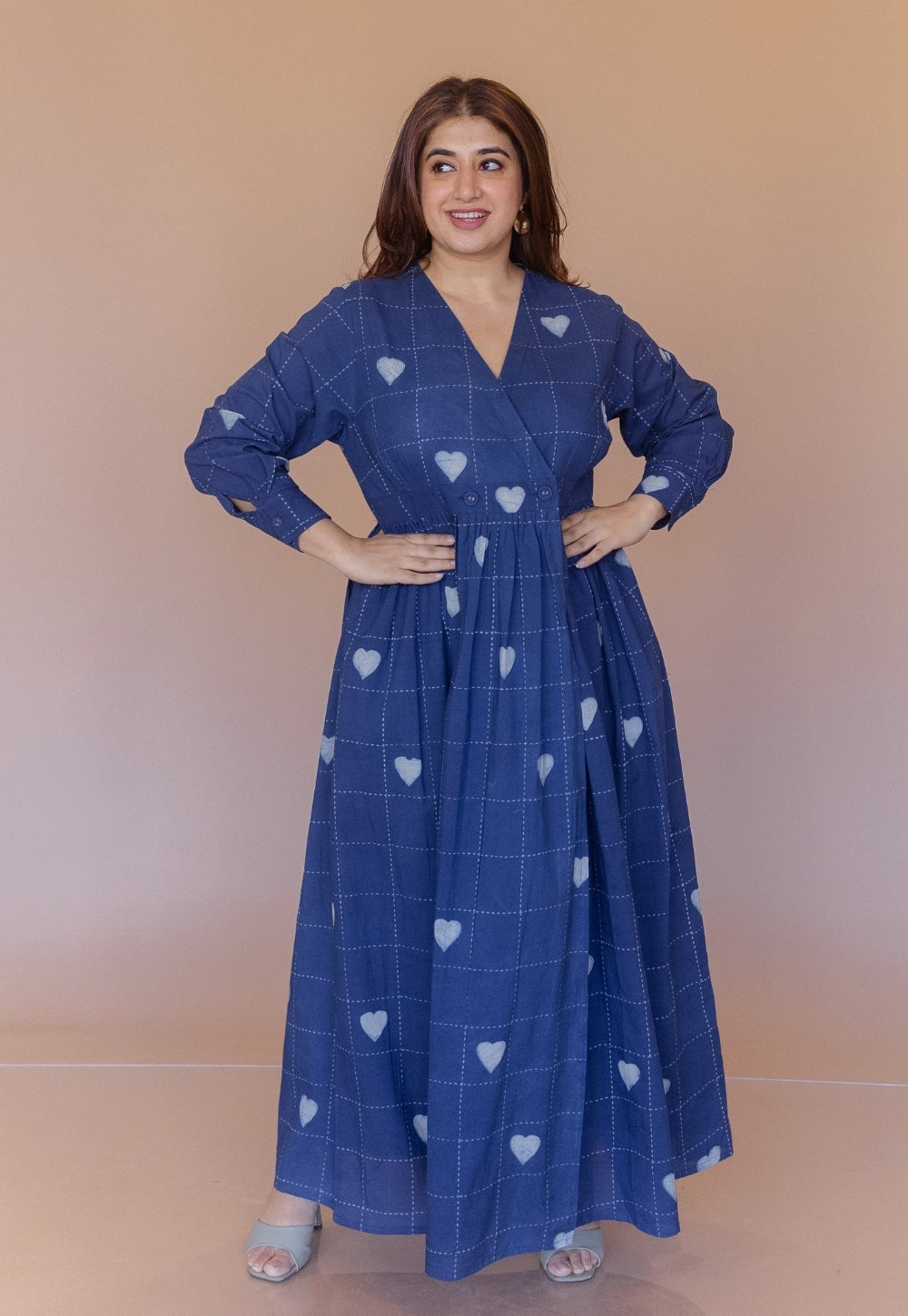 Kimaya Blue Dabu Cotton A Line Dress