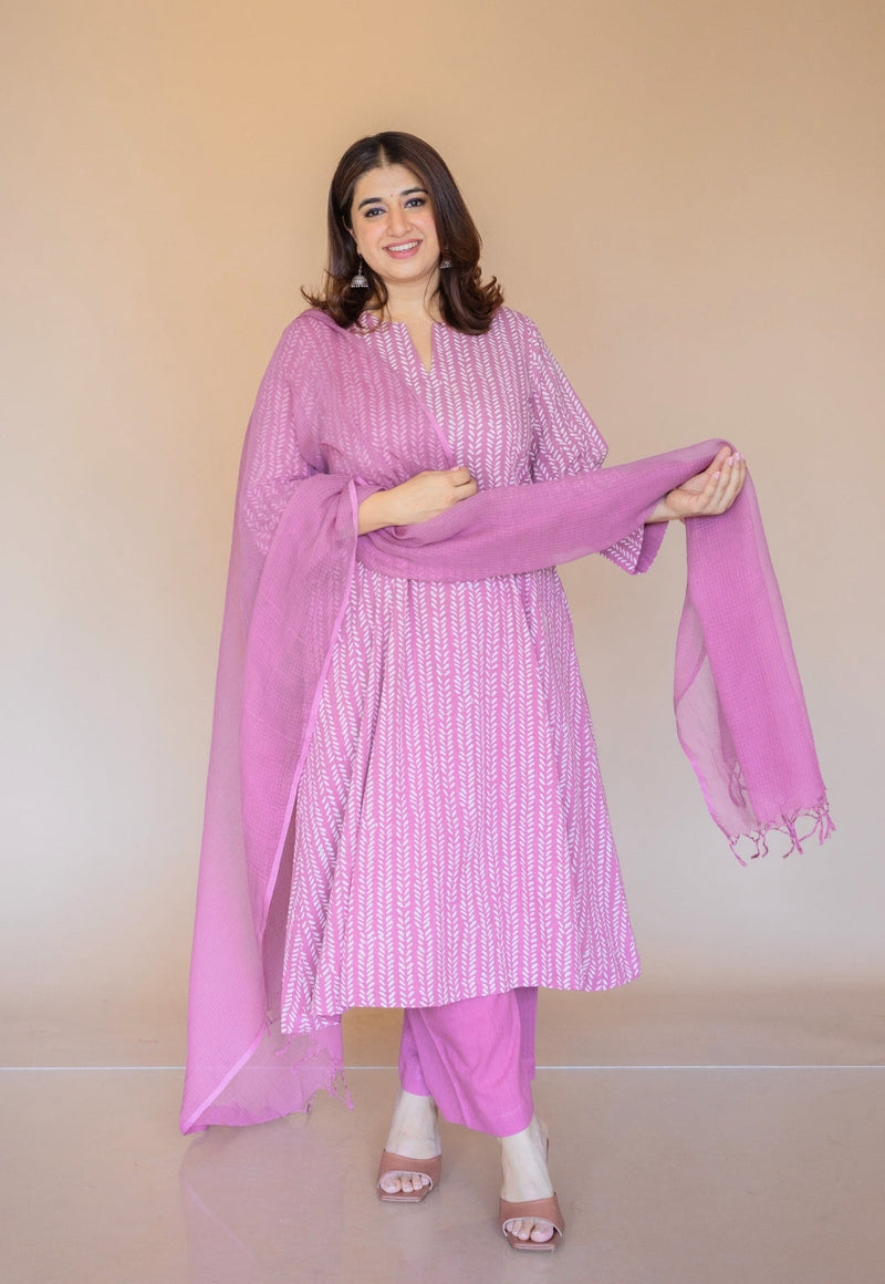 Yashi Pink Solid Slub Cotton Straight Pant