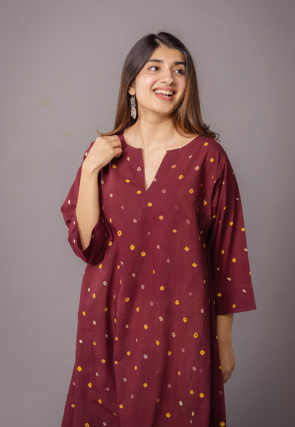 Nyra Red Bandhani Cotton Jhabbha Kali Kurta