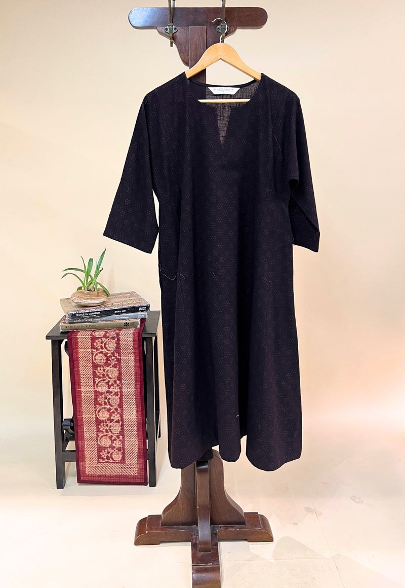 Nyra Black Dabu Slub Cotton Jhabbha Kali Kurta