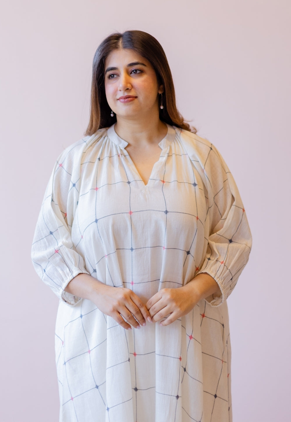 Eva Off White Jamdani Handloom Cotton Anti-Fit Dress