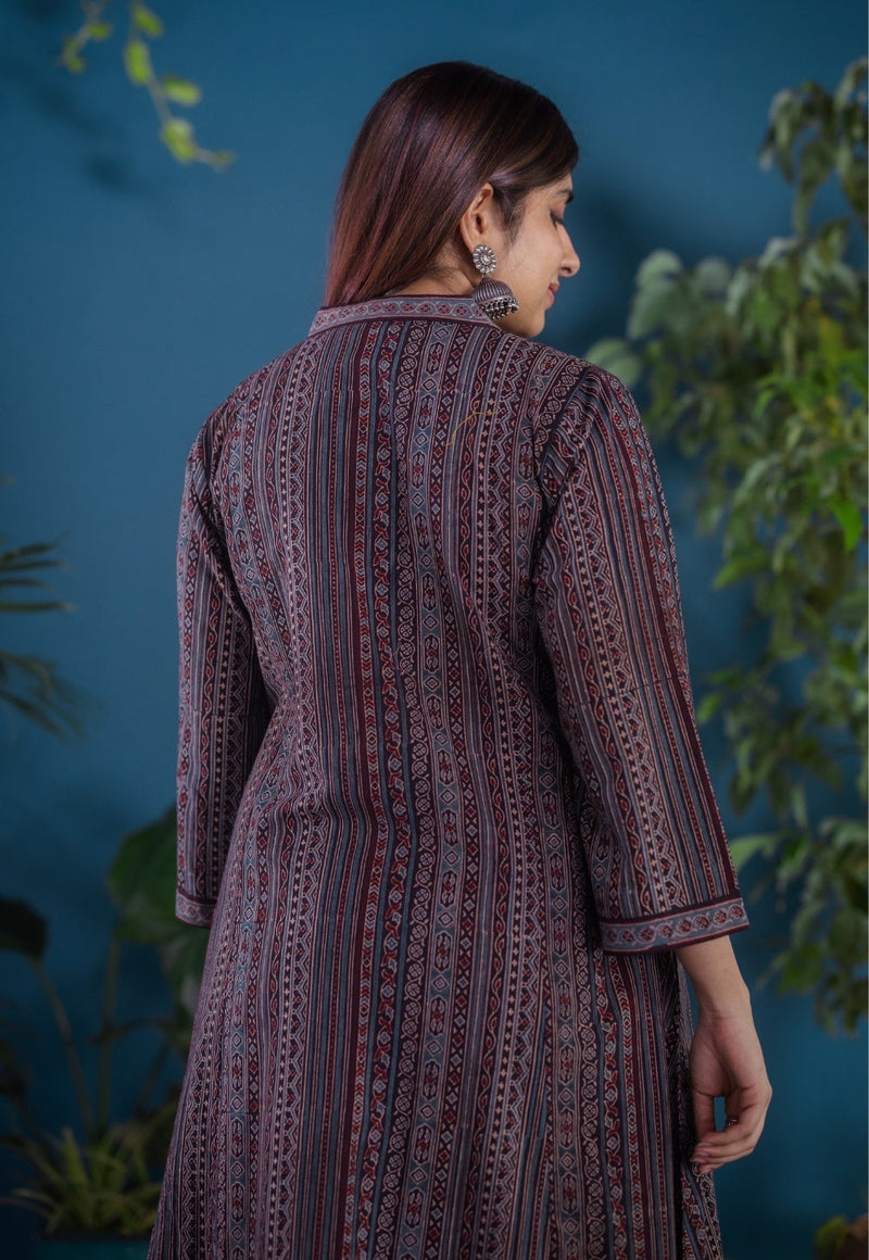 Jinal Black Ajrakh Cotton Kali Kurta
