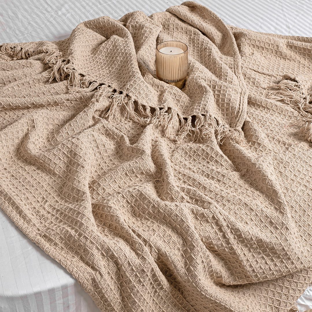 Beige - Waffle Throw-5