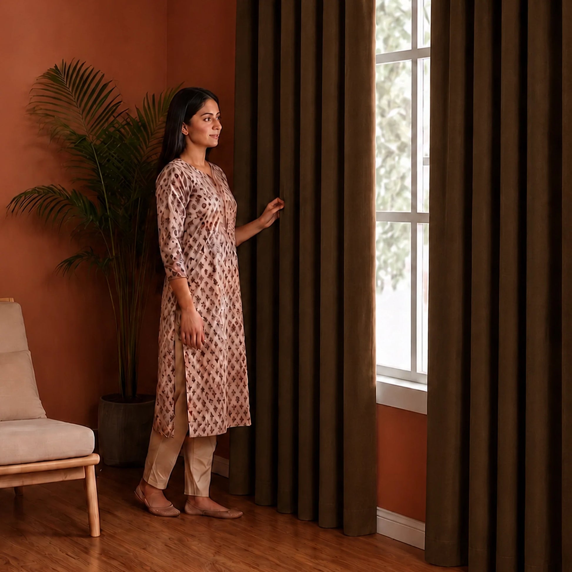 Fort Royal - Rod Pocket Velvet Curtain (Brown)-5
