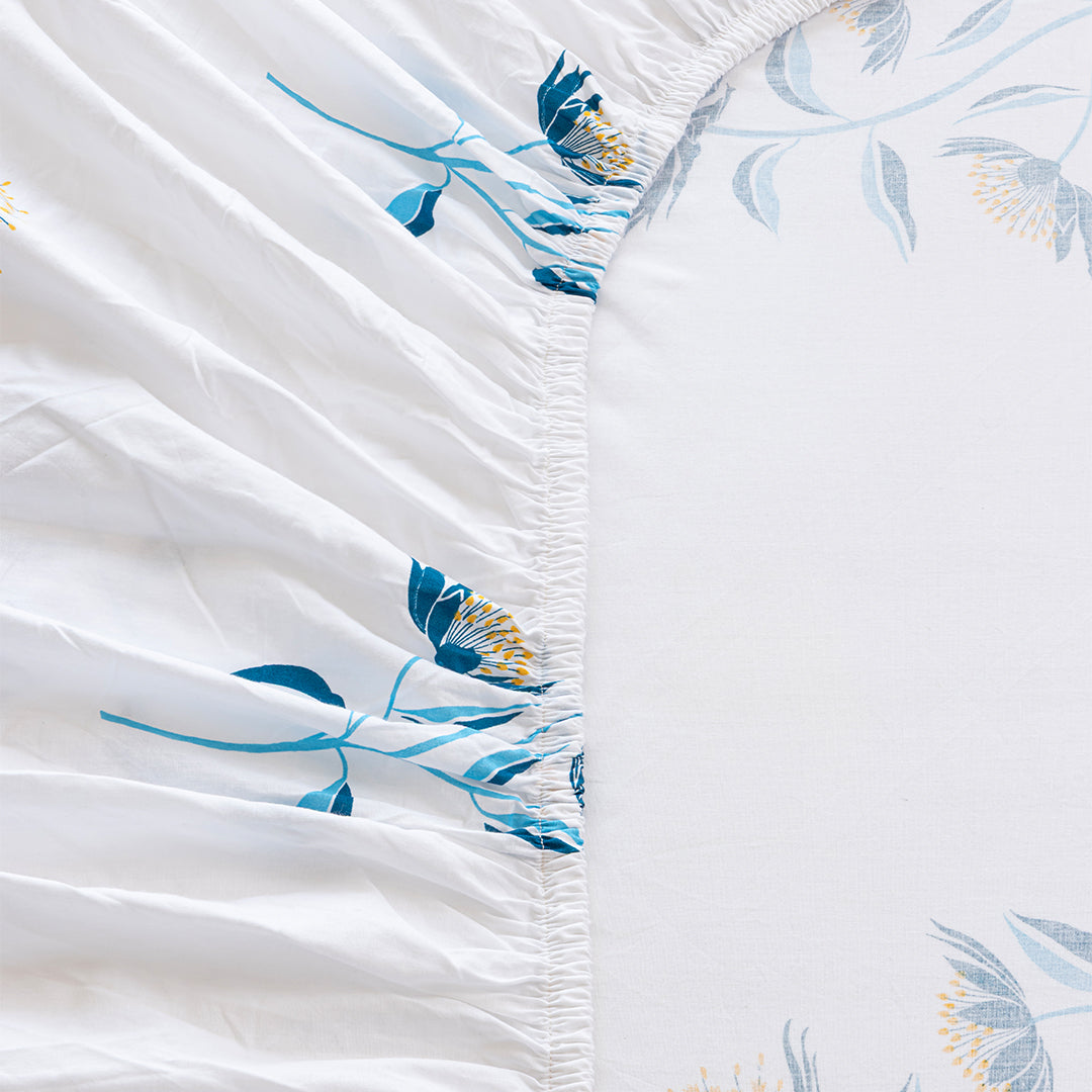 Wild Grace Flower - Floral Fitted Sheet (Turquoise & Blue)-5