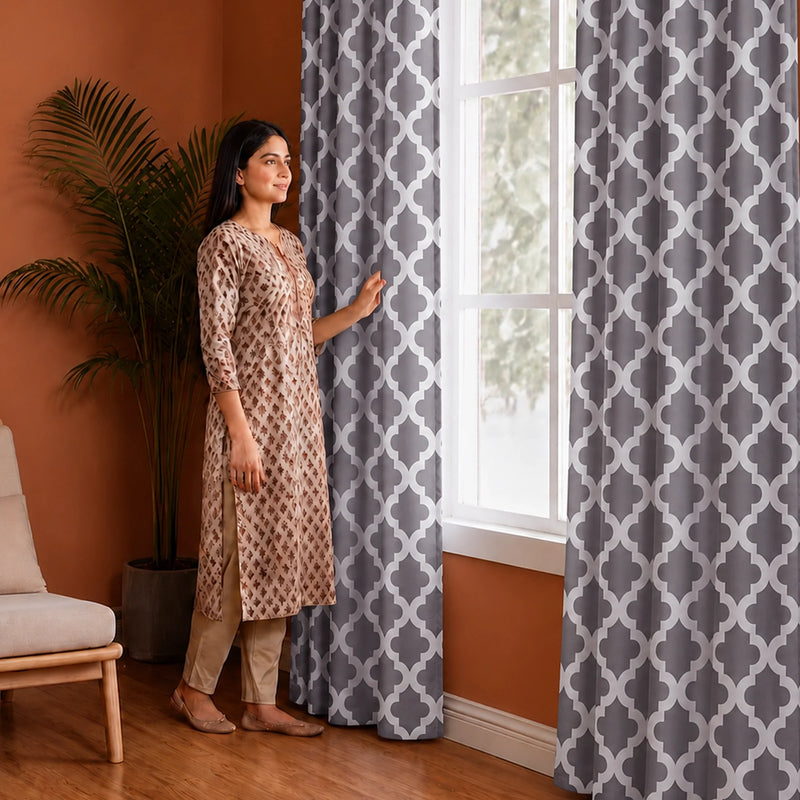 Imprimer Quatrefoil Printed Semi Blackout Curtain-5