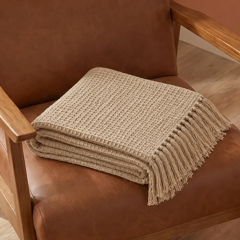 Beige - Waffle Throw-5
