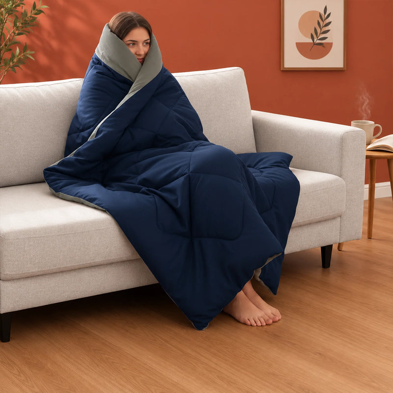 Fort - Box Stitch Duvet Comforter (Dark Blue & Light Grey)-5