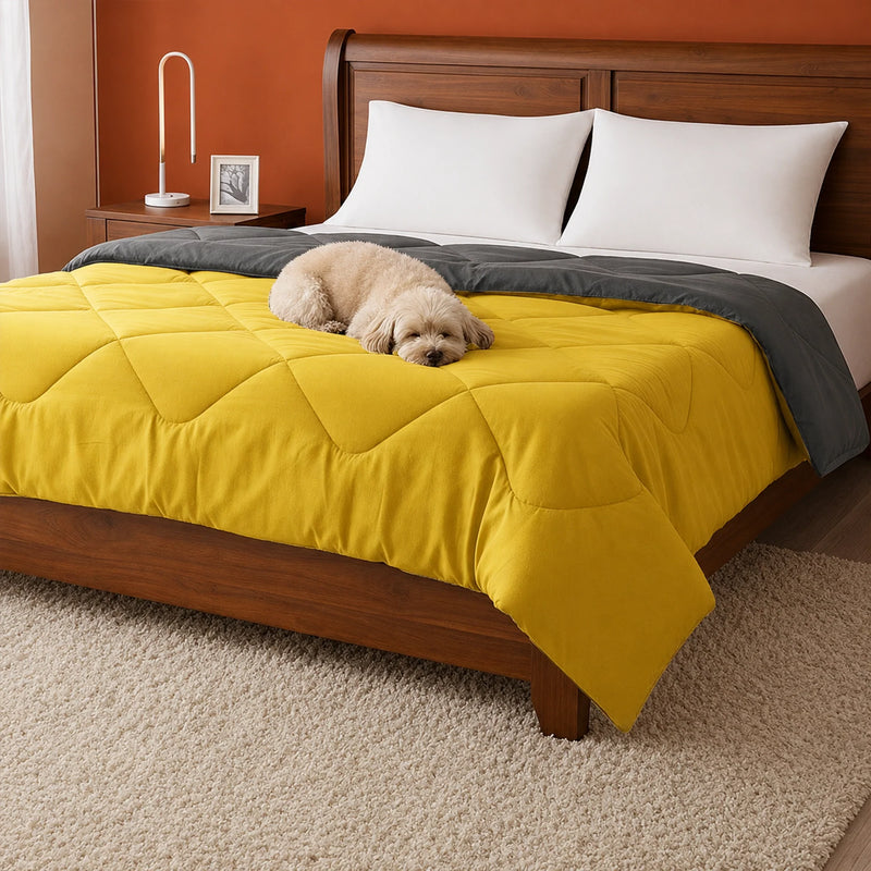 Fort - Box Stitch Duvet Comforter (Mango Yellow & Dark Grey)-5