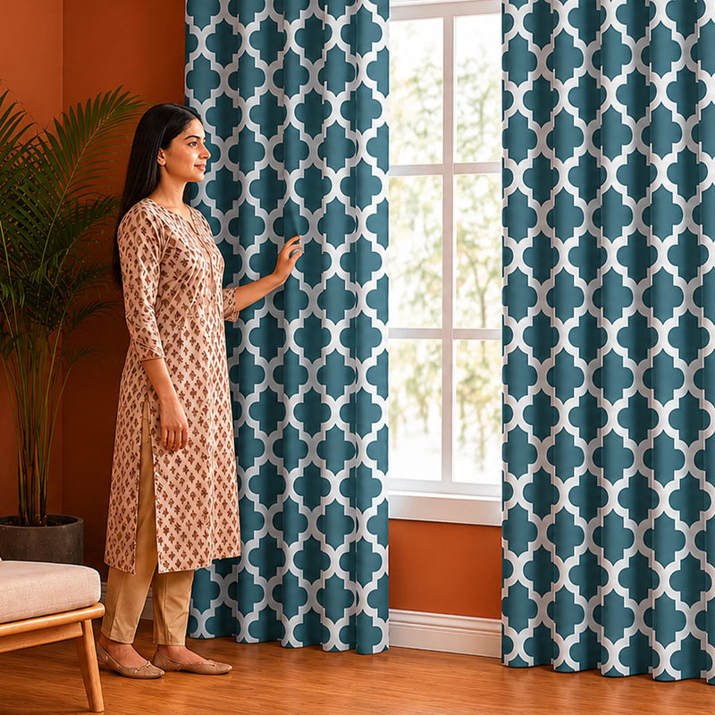Imprimer Quatrefoil Printed Semi Blackout Curtain-5