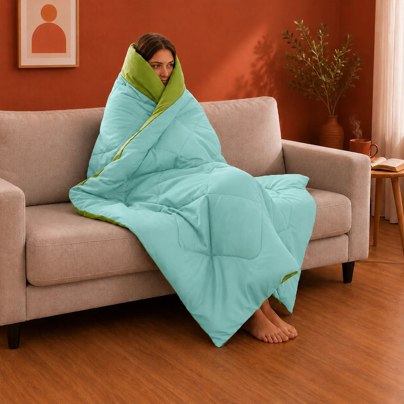 Fort - Box Stitch Duvet Comforter (Parrot Green & Aqua Green)-5