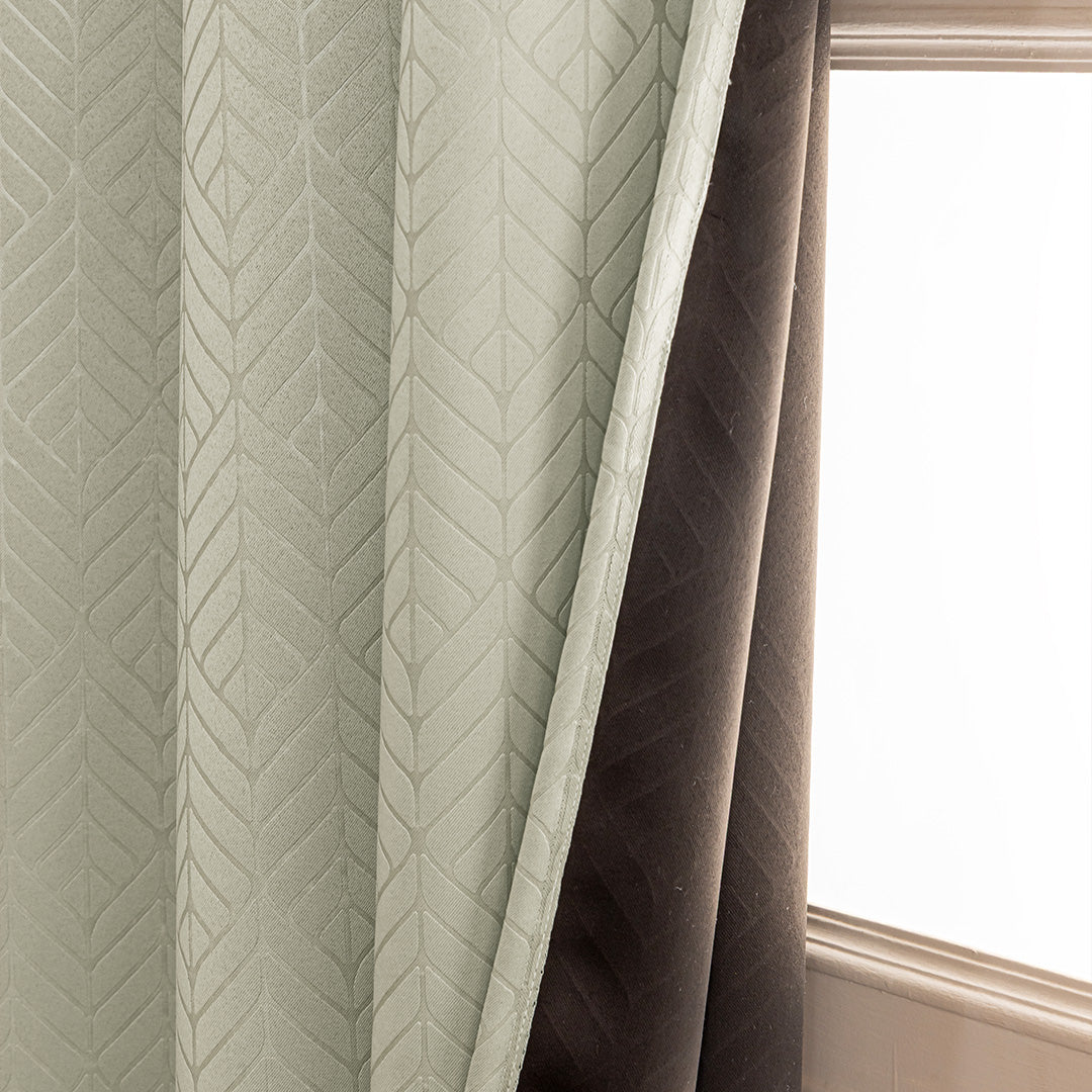 Fort Essential Embossed - Eyelet Black Backing Blackout Curtain (Off White)-3