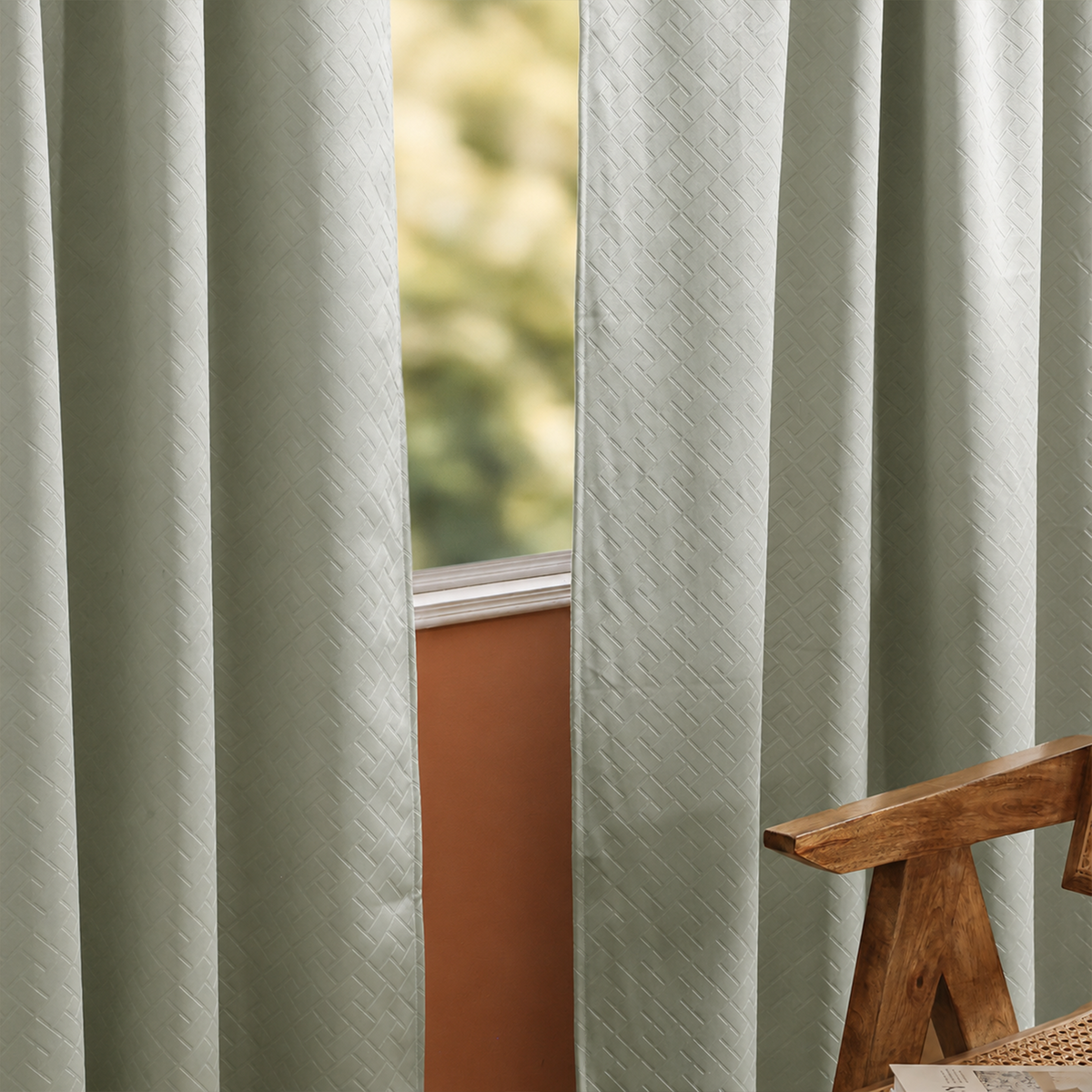Off White Embossed Blackout Curtain (Brick Lace - Eyelet)-5