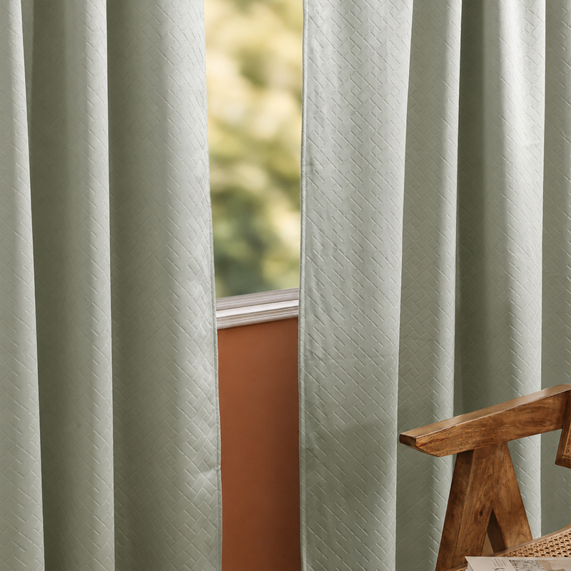 Off White Embossed Blackout Curtain (Brick Lace - Eyelet)-5
