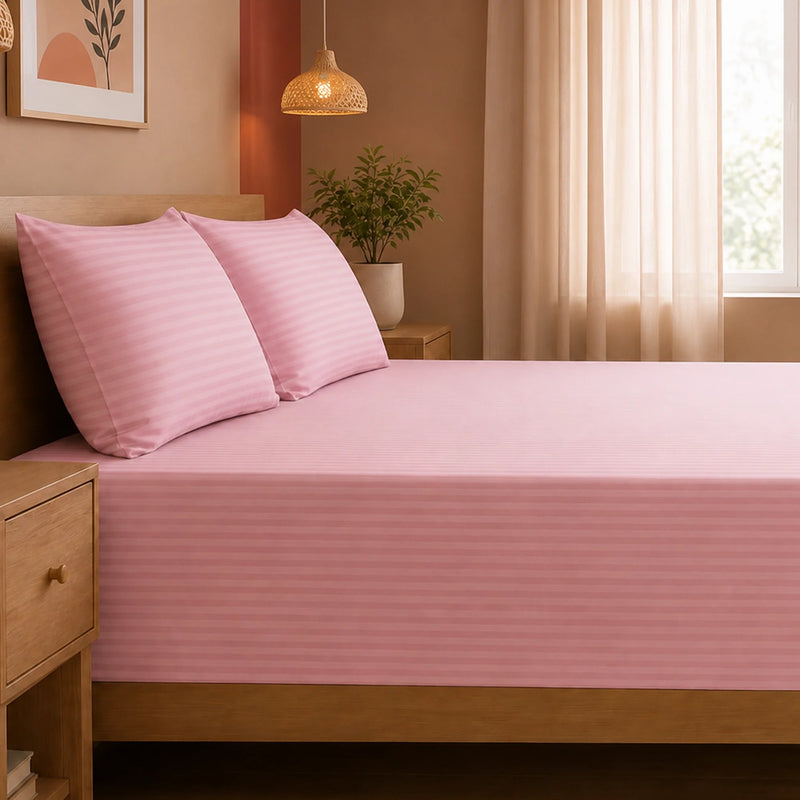Breton Nap - Satin Stripes Bedsheet (Baby Pink)-5