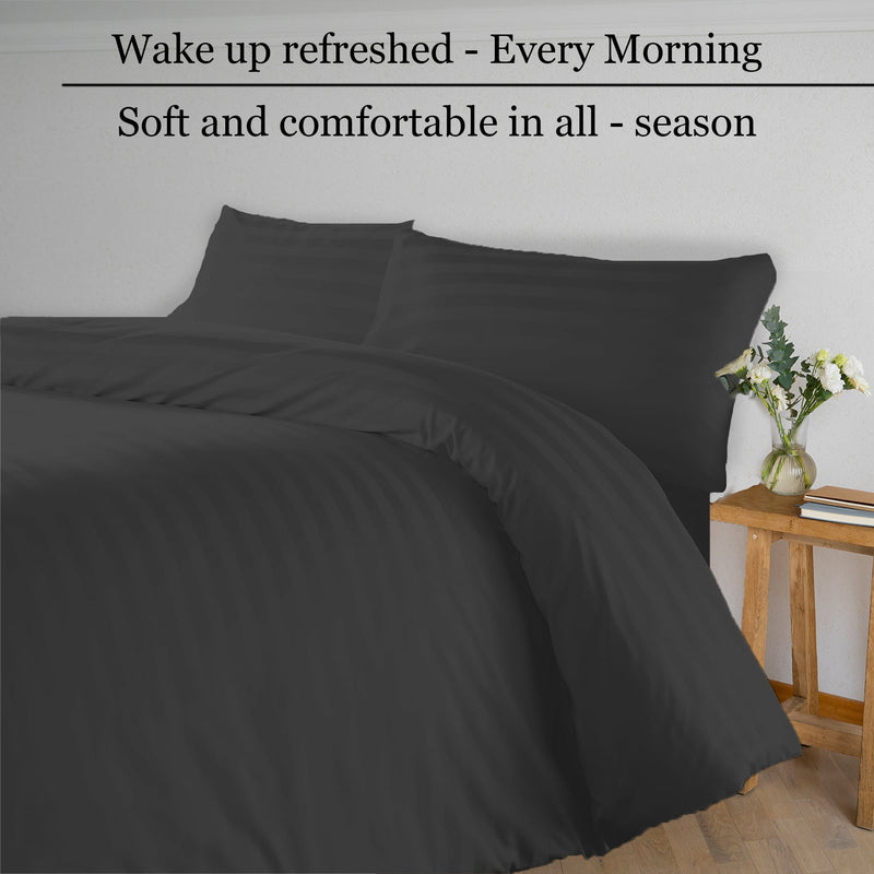 Breton Mellow - Satin Striped Duvet Cover (Grey)-5
