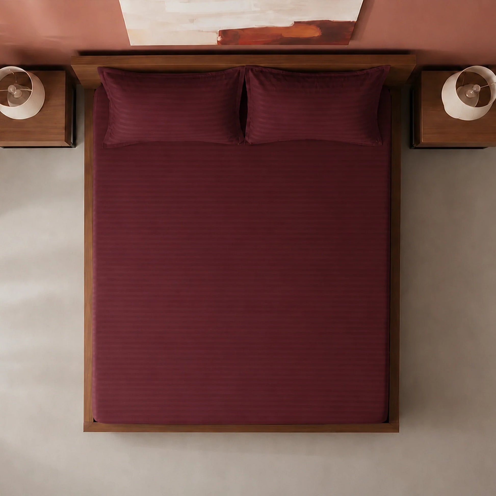 Breton Drift - Satin Stripes Fitted Bedsheet (Maroon)-5