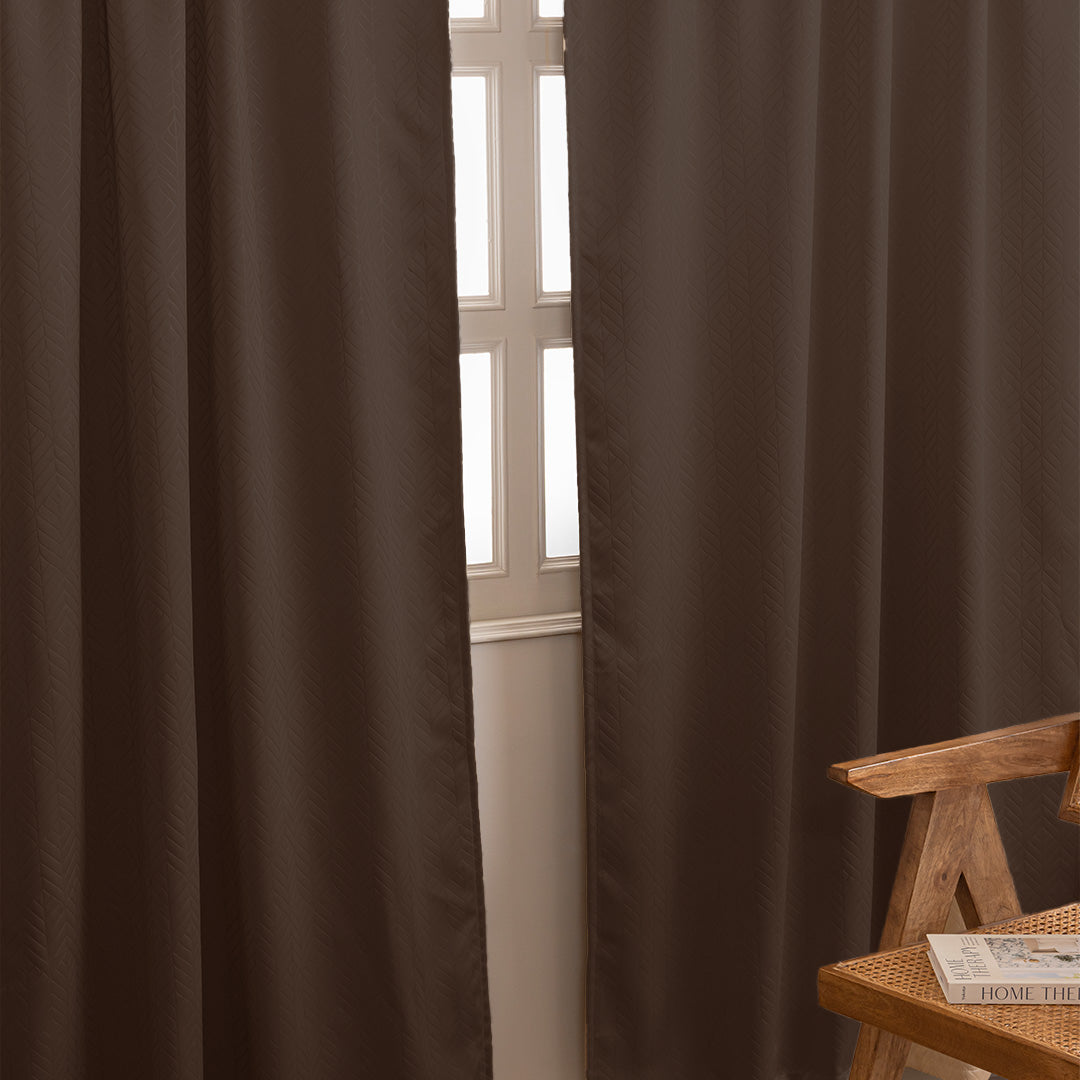 Fort Essential Embossed - Rod Pocket Black Backing Blackout Curtain (Brown)