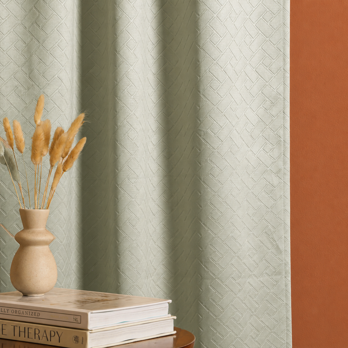 Off White Embossed Blackout Curtain (Brick Lace - Rod Pocket)-5