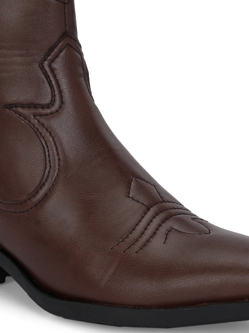 EL PASO Women Faux Leather Casual Slip On Cowboy Boots-5
