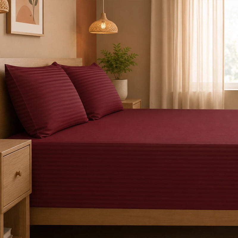 Breton Nap - Satin Stripes Bedsheet (Maroon)-5